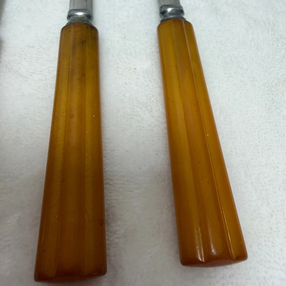 VTG Set of 4 Teaspoons Butterscotch Bakelite Amber Handles‎ MCM Style Farmhouse